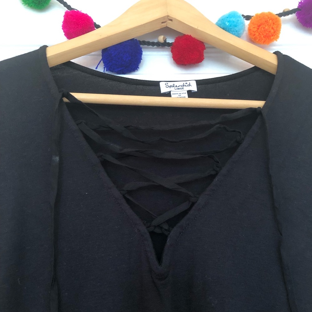 Splendid Black 3/4 Sleeve Lace Up Top - Picture 4 of 8